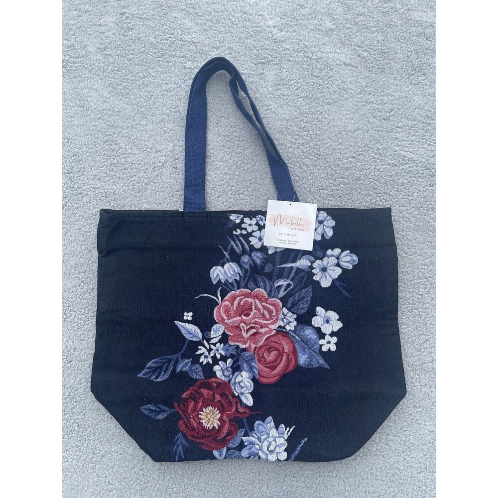 Studio Mabelle Denim Style Tote Bag - Floral Design, Durable, Washable NWT